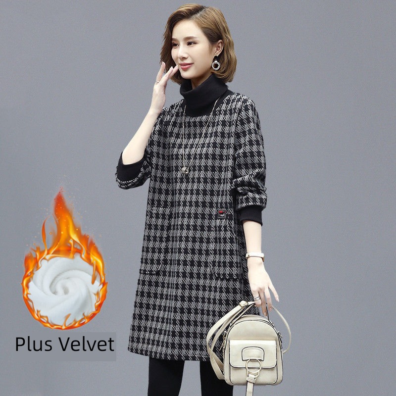 Autumn and winter thickening Plush houndstooth  Foreign style Dress