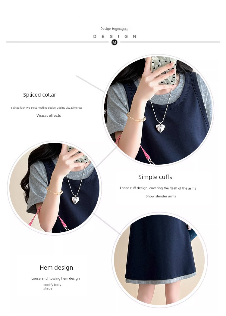 Maternity Dress Summer 2026 New Style Short Dress for Pregnant Women Summer Korean Style Fake Two-Piece Short-Sleeved A-Line Dress Summer — 1