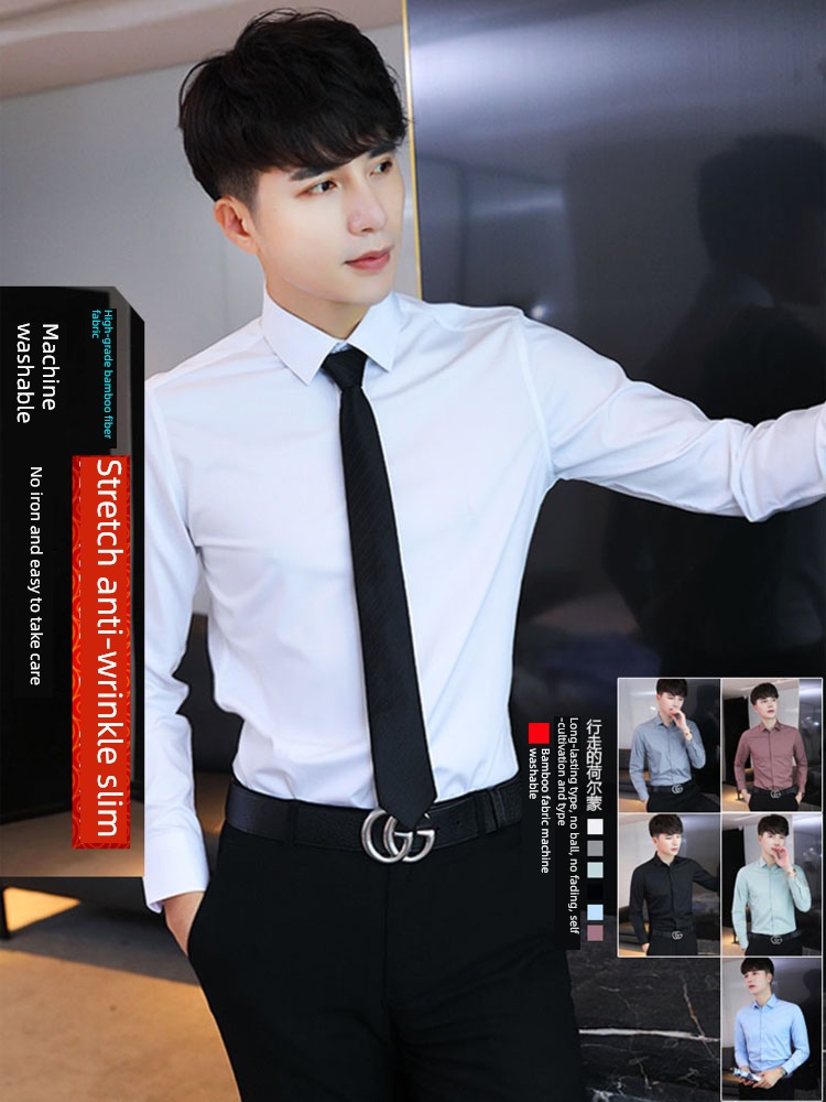 Inch shirt Anti wrinkle No iron Pure black Long sleeve leisure time shirt