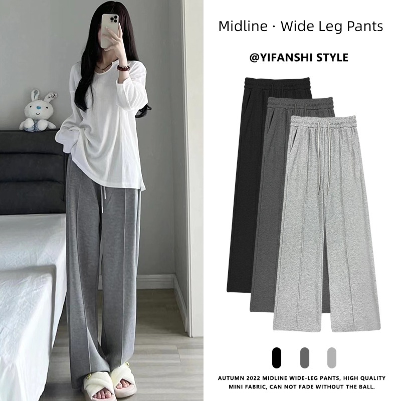 grey High waist Show thin easy leisure time Plush Wide leg pants