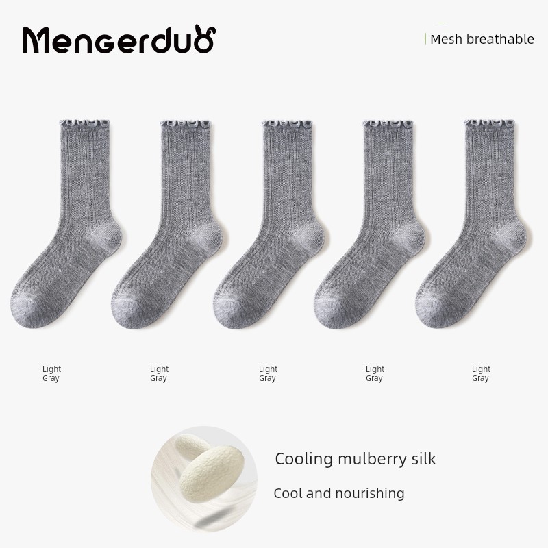 Girls' Socks, Summer Thin Silk Mesh Socks, Kidsren's Breathable Pile Socks, Girls' Lace Princess Mid-Calf Socks — 4