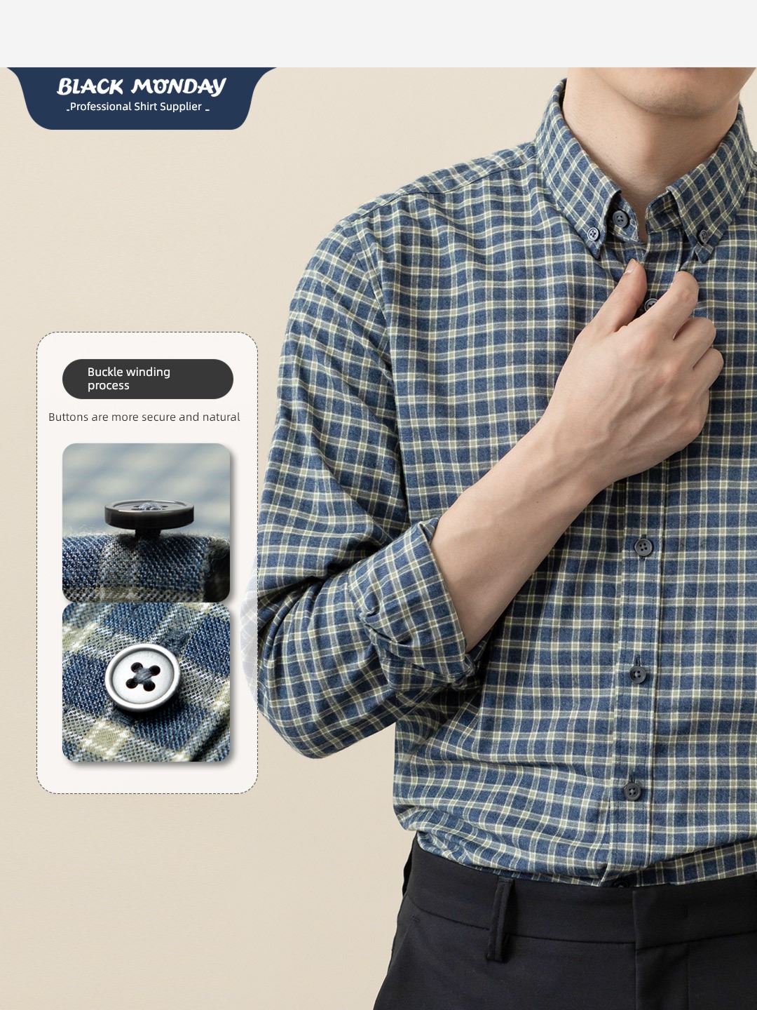 Inch shirt Ground wool cotton Plaid Long sleeve leisure time shirt