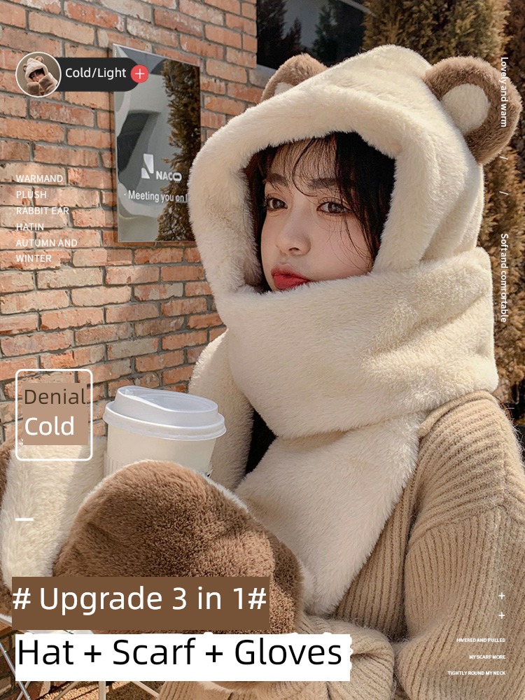 winter Bear Hat female lovely Plush keep warm scarf
