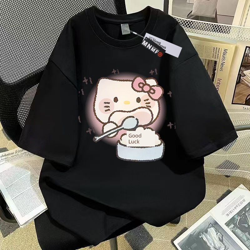Girls' Pure Cotton Short-Sleeve T-Shirt, Summer 2026 New Style, Featuring Shark and Kitten Designs, Trendy and Versatile Half-Sleeve Top for Older Children — 30