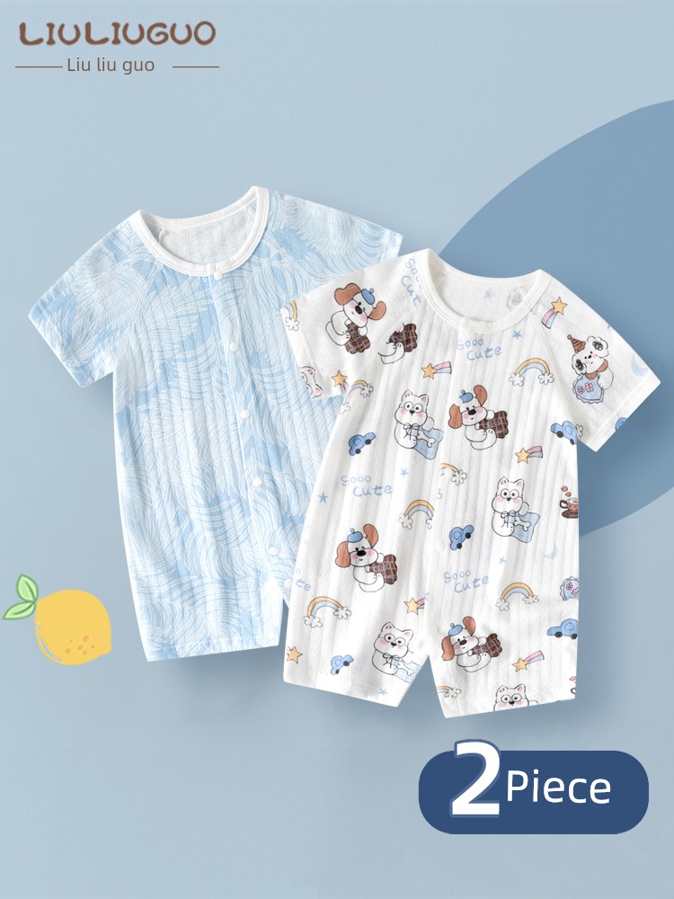2 Pieces 0-1 August Baby Clothes Summer Summer Thin Baby Jumpsuits Men and Women Short Sleeved Kazakhstan Toddler Summer Clothing — 5