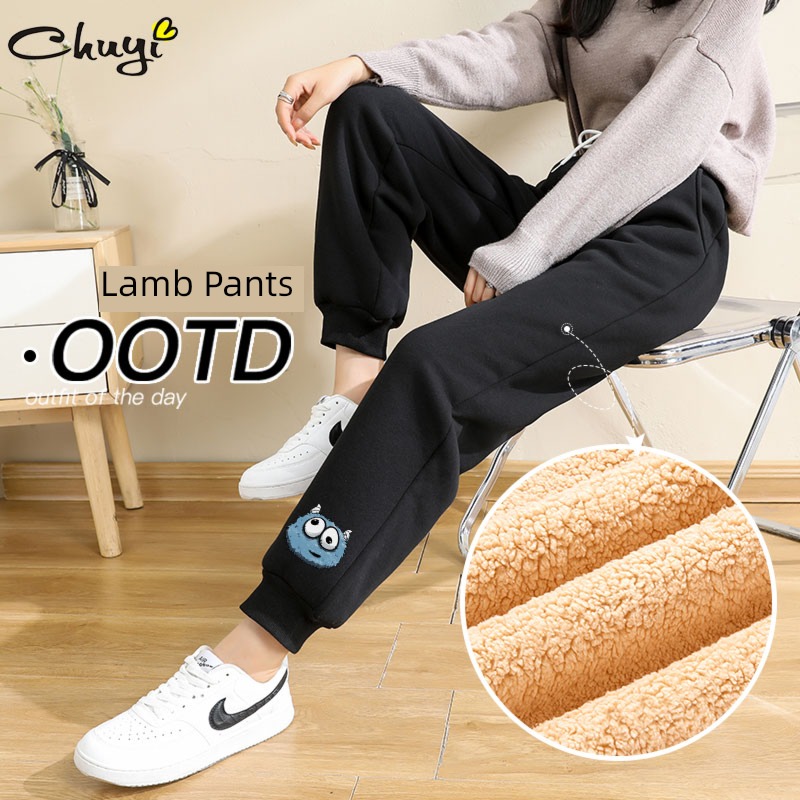 sweatpants  female 2022 new pattern Autumn and winter Plush thickening Lamb cashmere Leggings Fat mm Korean version over size Haren pants