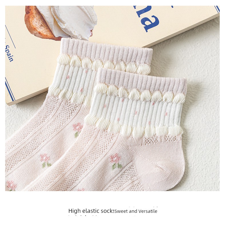 Girls' Socks, Summer Thin Mesh Breathable Pure Cotton Socks, Medium and Large Children's Socks, Spring and Summer Children's Seamless Short Socks — 22