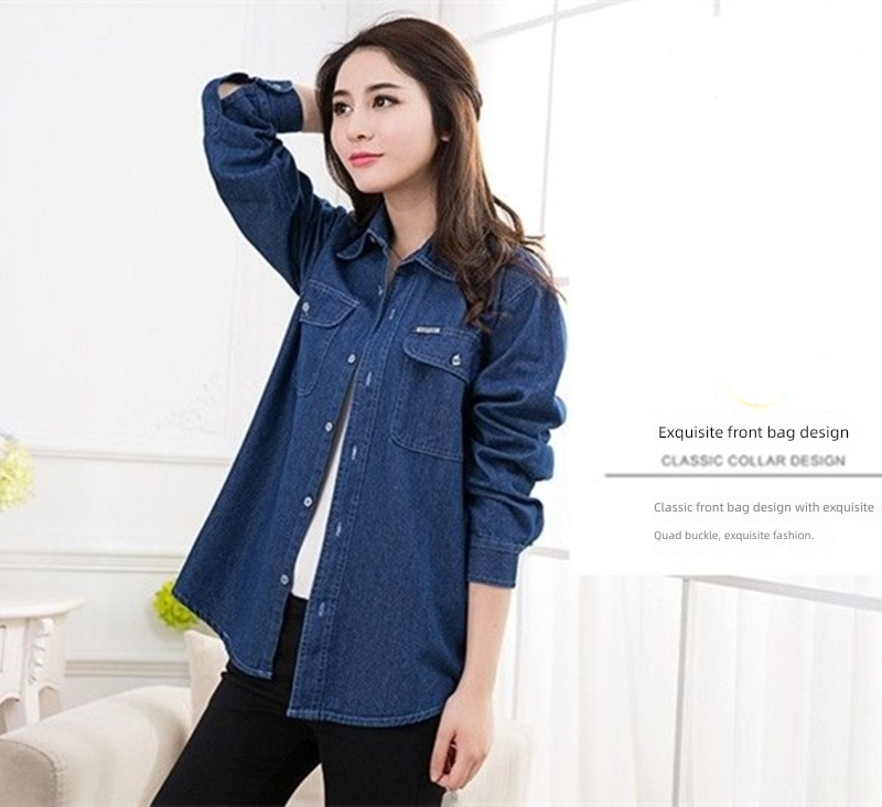 ma'am Long sleeve easy Plus Size loose coat cowboy shirt