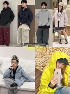 祖赫女童韩系连帽薄棉服26秋冬新款中大童冲锋衣外套男童拉链夹克