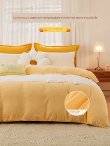 Mengjie Milk Velvet Bedding Set, Three or Four Pieces, Fleece-Lined Bed Sheet, Duvet Cover, Thickened Coral Fleece, Autu