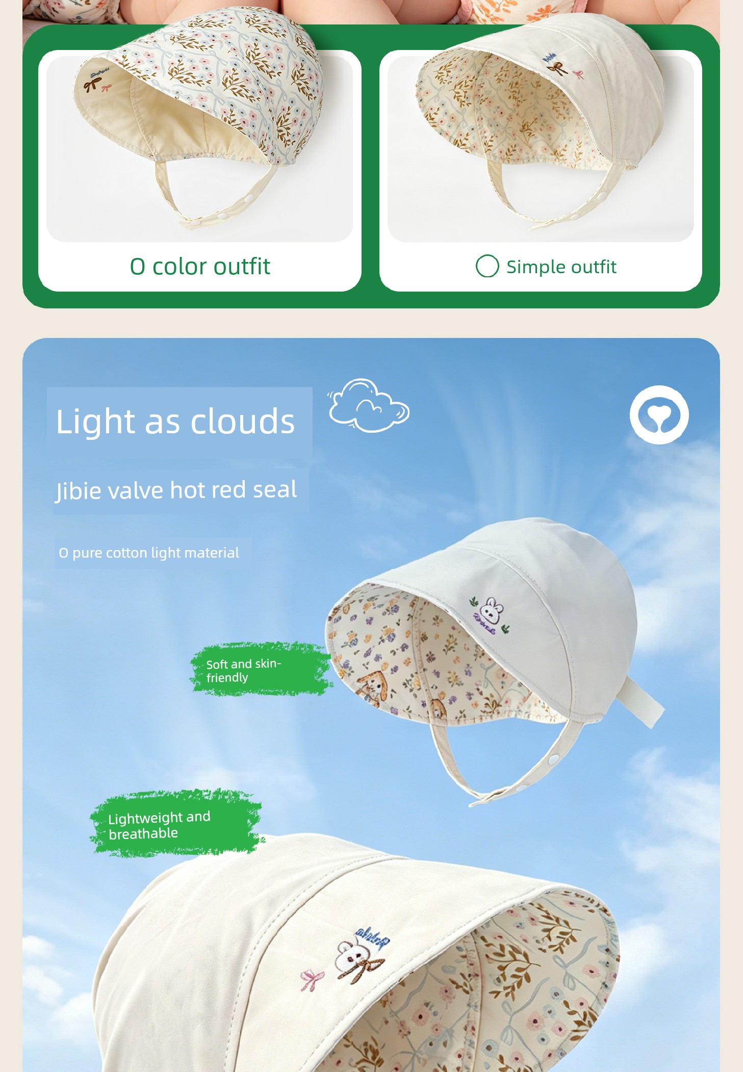Baby Hat Summer Thin Sun Protection Hat Class a Pure Cotton Children's Sunshade Hat for Boys and Girls Newborns and Infants for Outdoor Use — 10