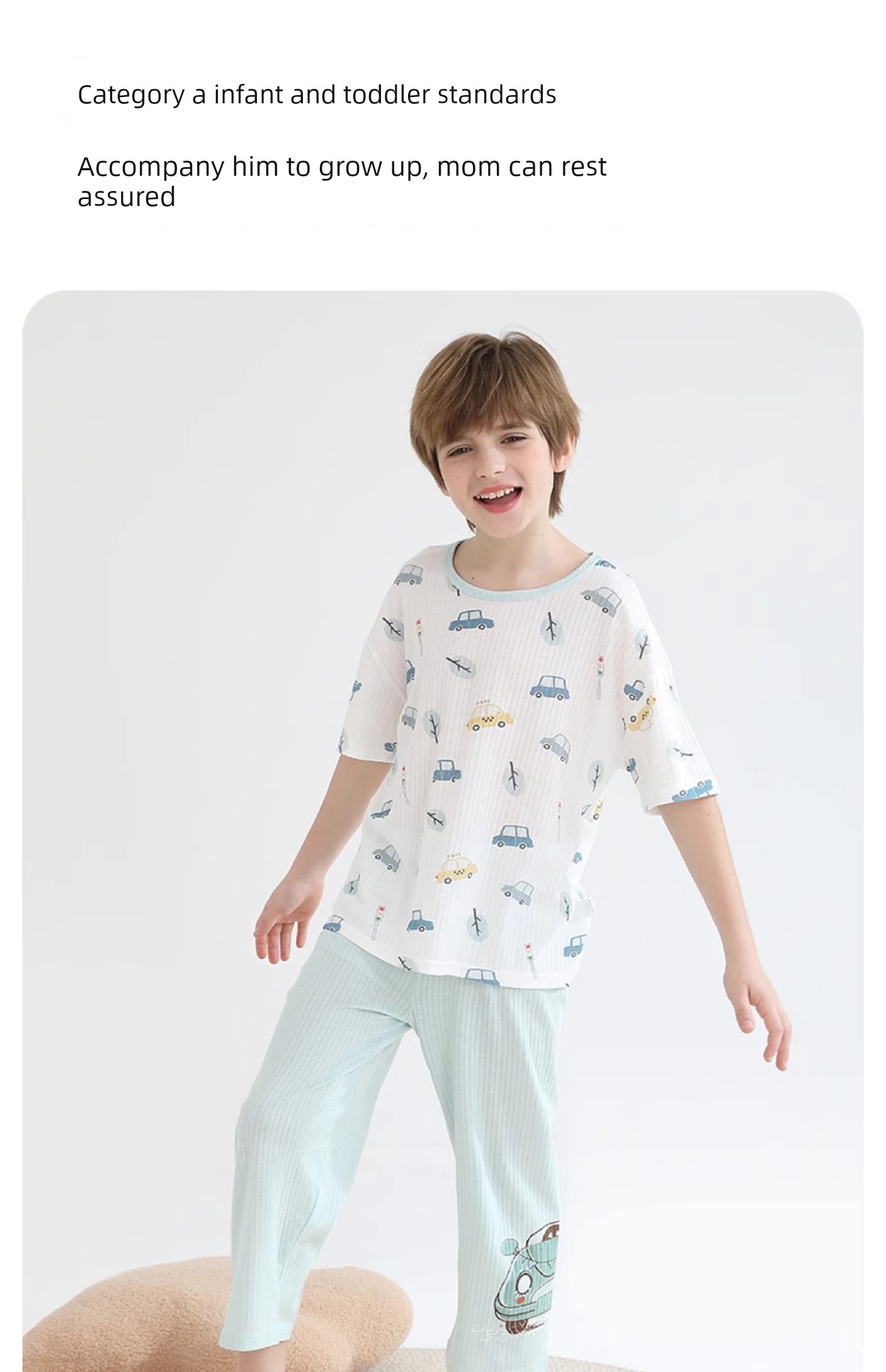 Dolaer Kidsren's Pajamas Summer Thin Pure Cotton Antibacterial Air-Conditioned Clothing for Boys and Girls Big Kidsren Boys Home Clothes Set — 11