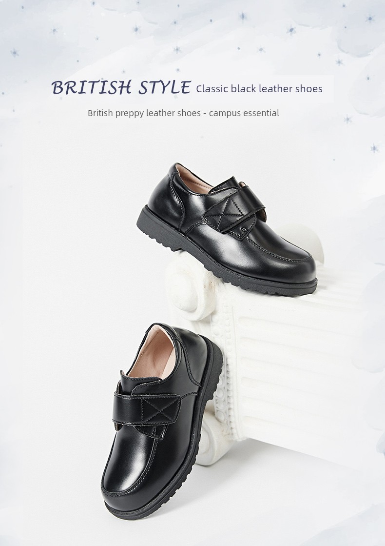 Boys' Leather Shoes 2026 Spring and Autumn New Style Black British Performance Shoes Single Shoes Soft Sole Children's Student Performance Shoes — 2