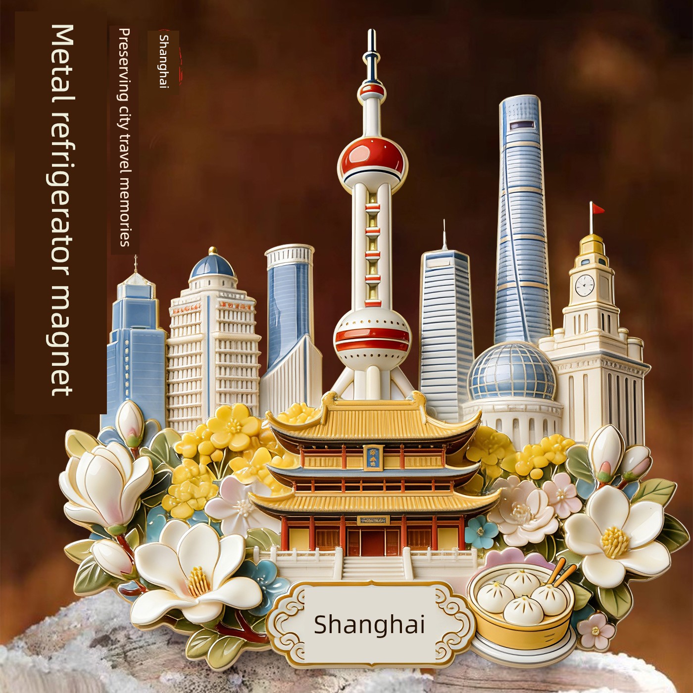 Shanghai Oriental Pearl Embossed Metal Refrigerator Magnet Tourist Attraction Souvenir Gift for Friends
