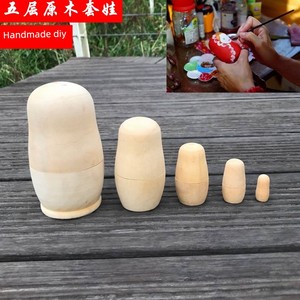Kids Handmade DIY Painted Russian Matryoshka Doll Pure Wooden Featured Hand Painted Kids Painting Coloring Graffiti Toy