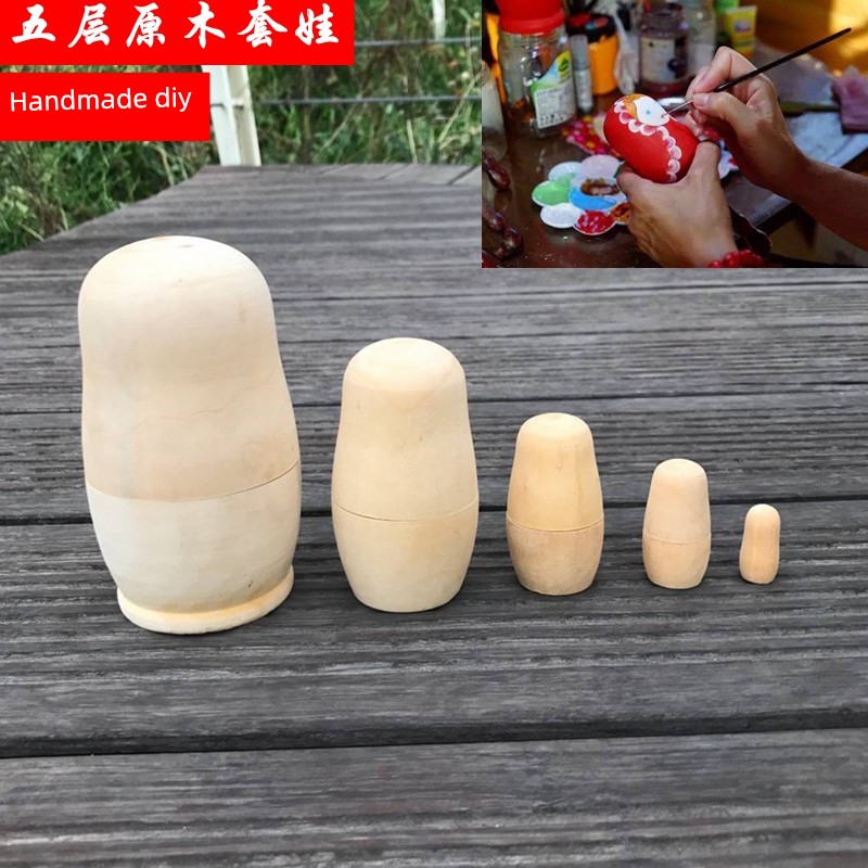 Kids Handmade DIY Painted Russian Matryoshka Doll Pure Wooden Featured Hand Painted Kids Painting Coloring Graffiti Toy