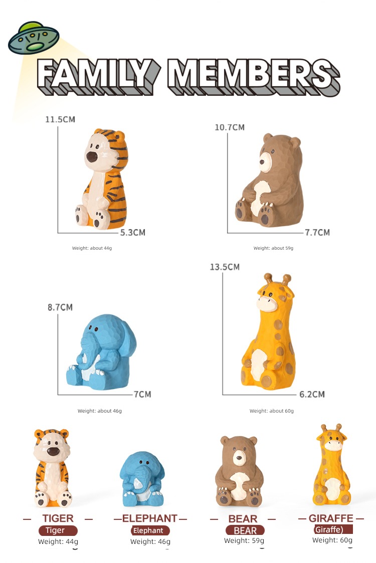 Qmonster Toys Model Wood carving family Pets