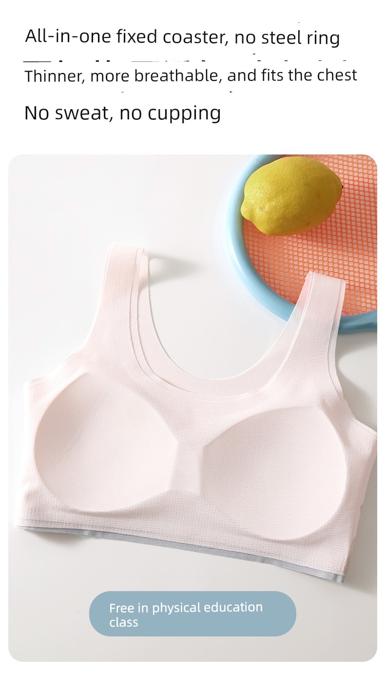Nanjiren Fixed-Cup Girls' Underwear for Development Period, Student Bras for 8-16 Years Old Adolescent Girls, Breathable Small Vest — 18