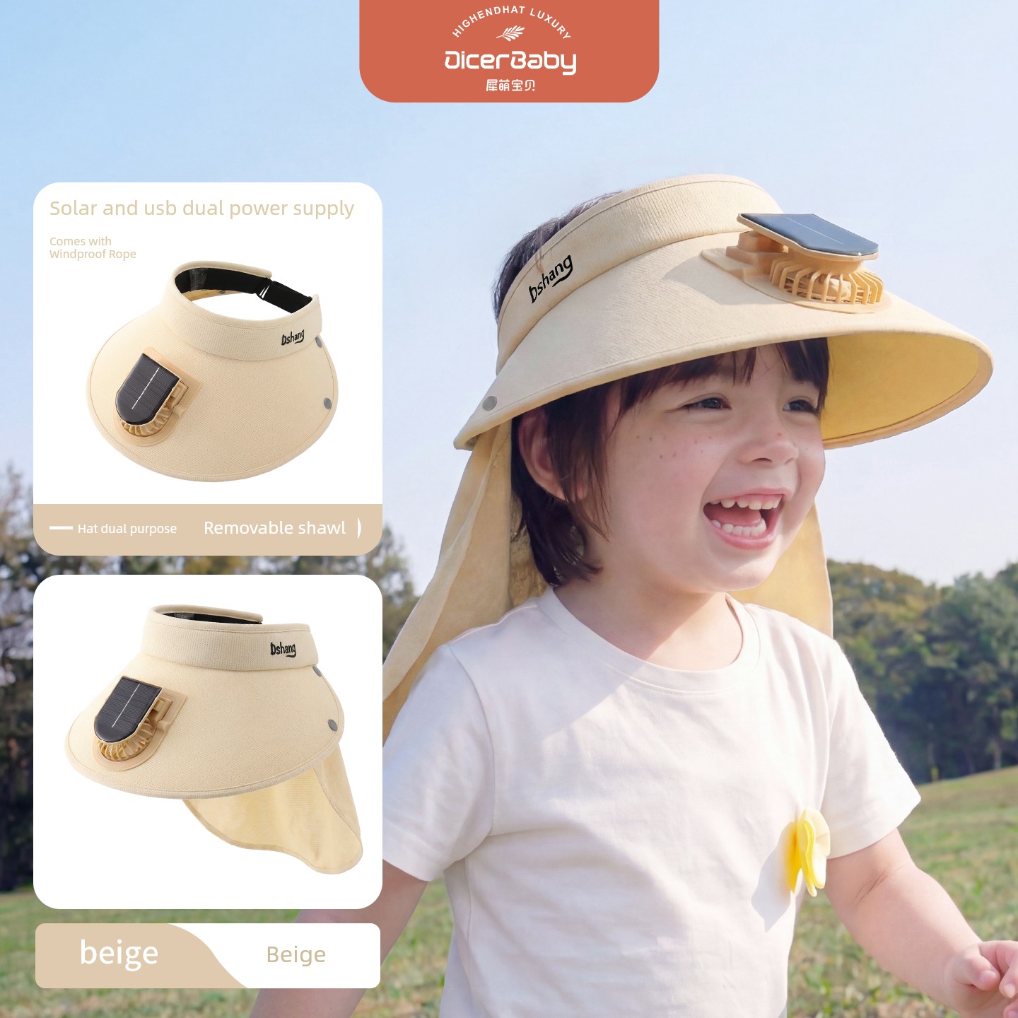 Children's Fan with Solar-Powered Sun Protection Hat, Summer Sunshade Hat for Boys and Girls, Baby Sun Hat, Sunshade Hat — 6