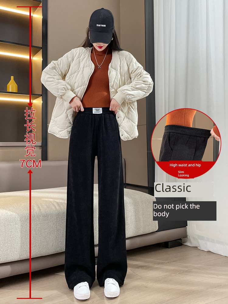 Lamb cashmere trousers female winter corduroy Wide leg pants female Autumn and winter 2022 new pattern Hot money chenille  Plush Women's trousers