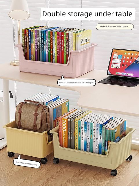 Under the desk book bag storage box pulley book box movable student classroom with desktop book storage box book shelf