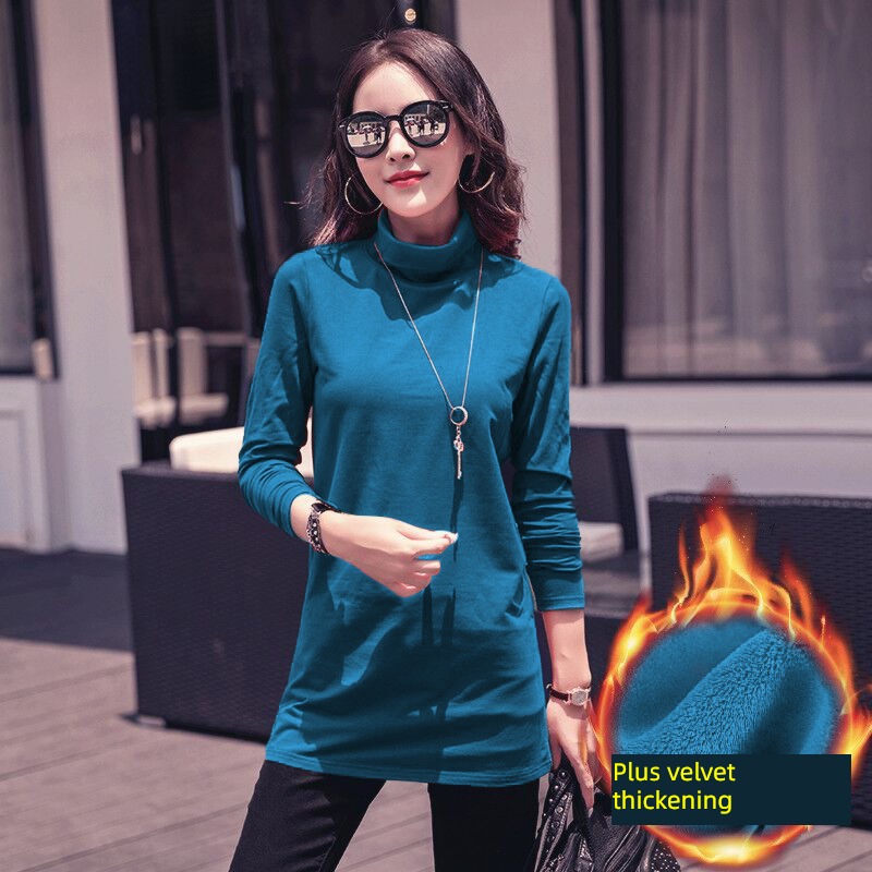 High collar Plush Long sleeve Show thin T-shirt Korean version Undershirt
