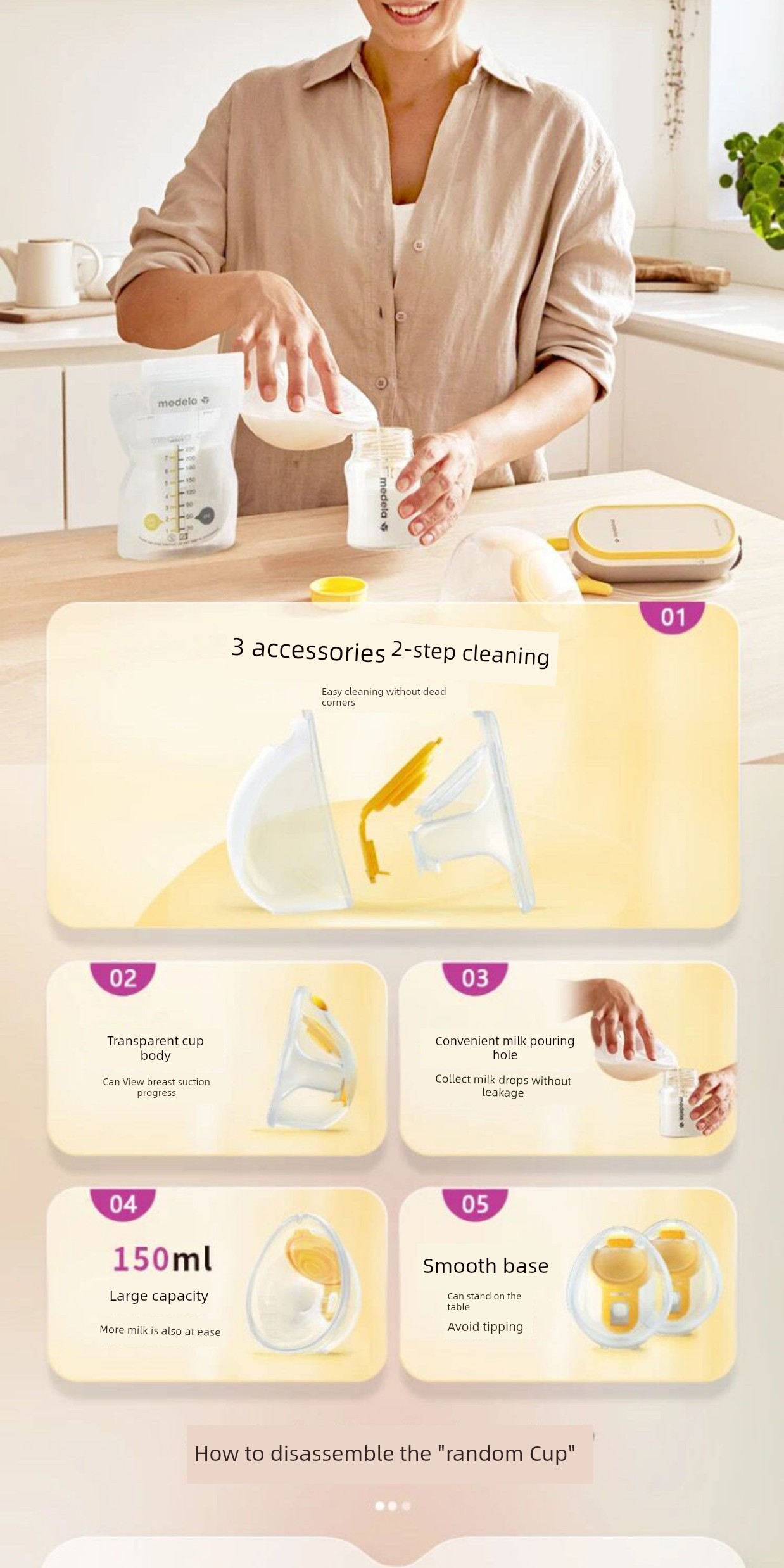 Medele Sweet Cup Enjoy Rhyme Hands-Free Siyun Wing Panda Cloth Rhyme Breast Pump Fittings Horn Cover Yellow Film — 20
