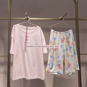 套装 爱慕儿童AK143E361佩奇彩虹雨女童全棉质家居短袖五分裤睡衣