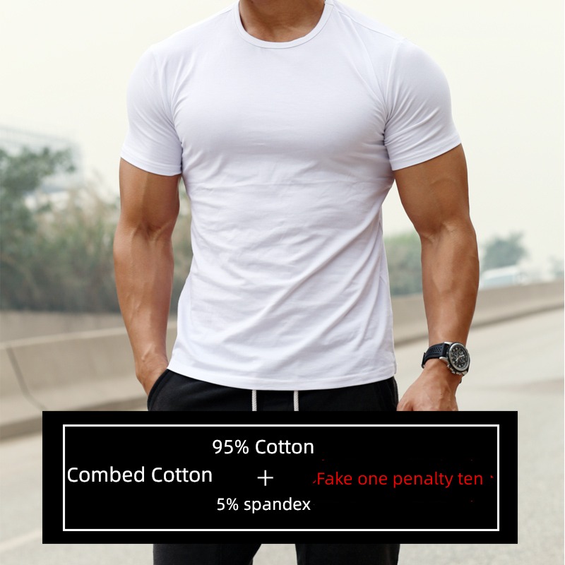male Bodybuilding motion Basketball clothes pure cotton Short sleeve T-shirt