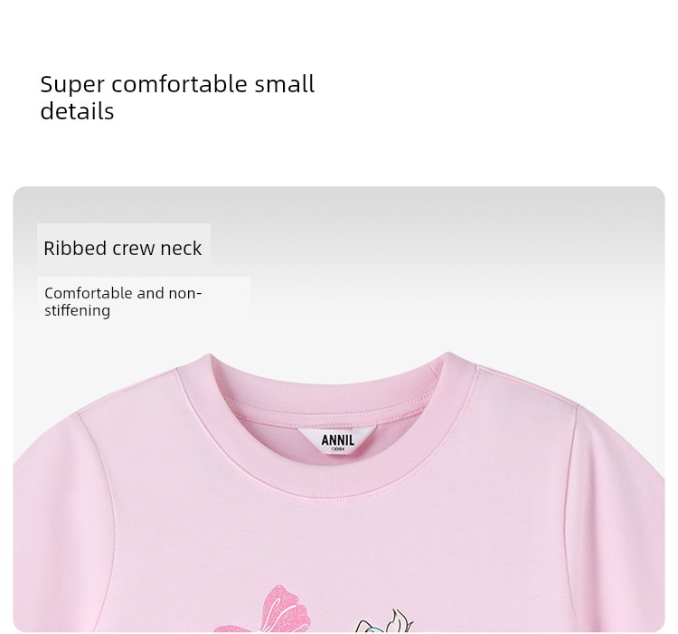 [All-Cotton Quick-Drying T-Shirt] Anai Kidsren's Clothing Girls' Round Neck Short-Sleeved T-Shirt 2026 Summer New Style Sports Casual Breathable — 13