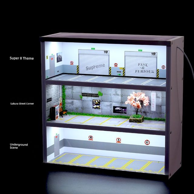 1 64 parking lot model display cabinet car model storage cabinet parking scene small proportion alloy toy car storage box