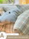 Violet Washed Cotton Line Printed Four-Piece Set Simple Washed Cotton Bedding Quilt Cover Grid Sheet Three-Piece Set