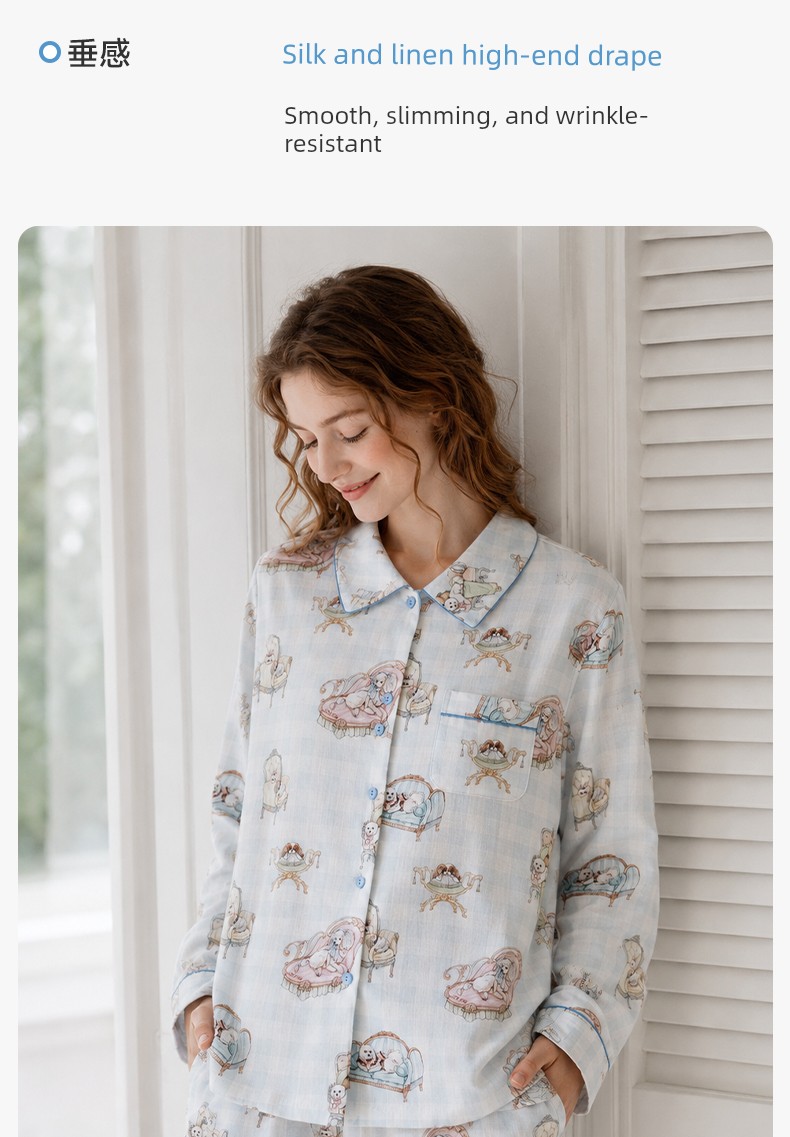 Tugtug Cotton Gauze Maternity Pajamas Autumn Thin Nursing Sleepwear Gauze Maternity Sleepwear Bamboo Cotton Sweat-Absorbent Home Wear Set — 15