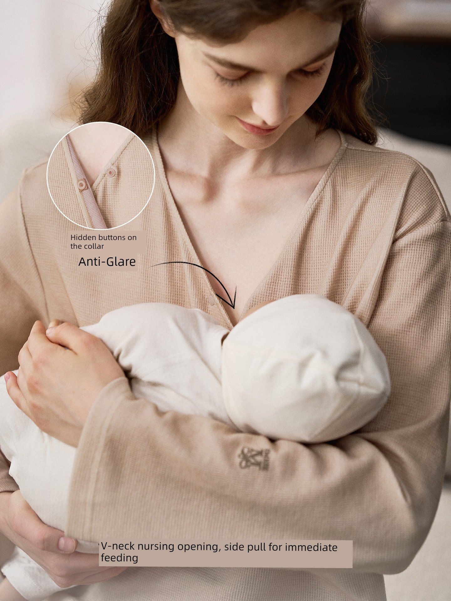 Manxi Autumn and Winter Camellia Waffle Nursing Clothes Yoga Sports Wearable Postpartum Outfit Maternity Homewear Set — 3