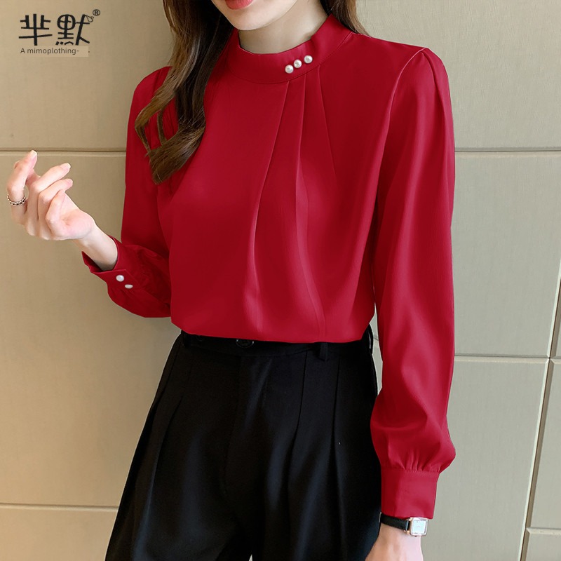 Long sleeve Spring  fashion Chiffon ma'am Lay a foundation Small shirt