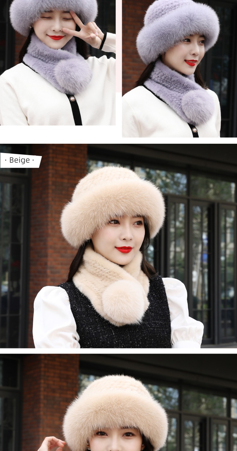 Lei Xuan weave Fox  Mink skin female suit Hat