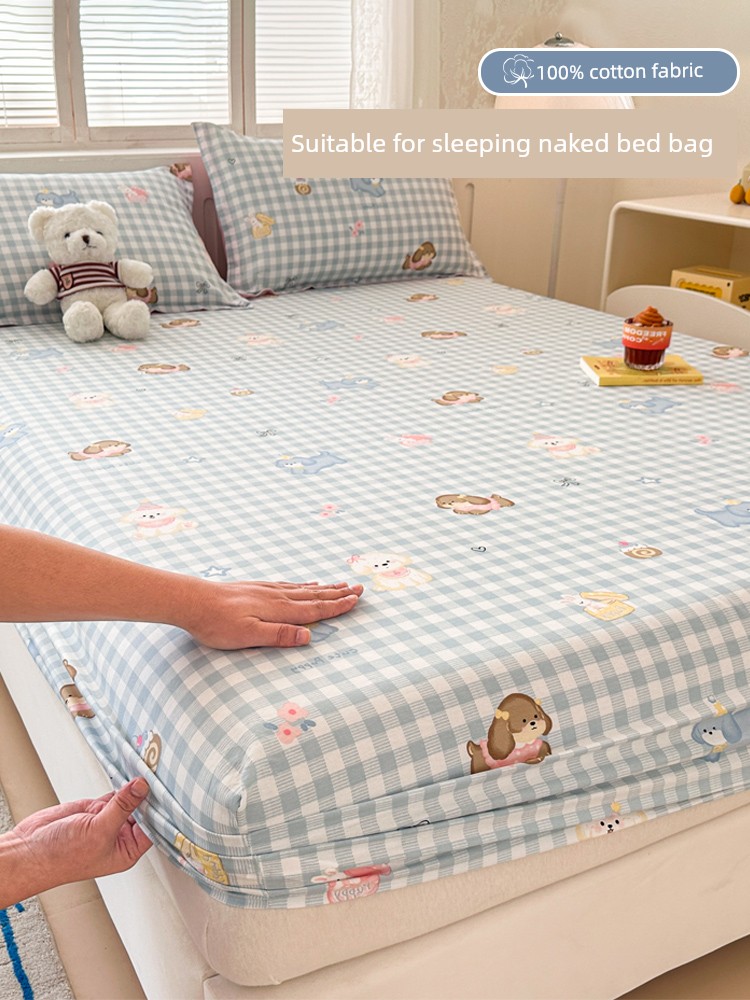 Full-Cotton Fitted Sheet One-Piece All Cotton Bedspread Children Sheets Non-Shift Mattress Protective Cover Full Cover Mattress Cover Bedspread Non-Slip Cover