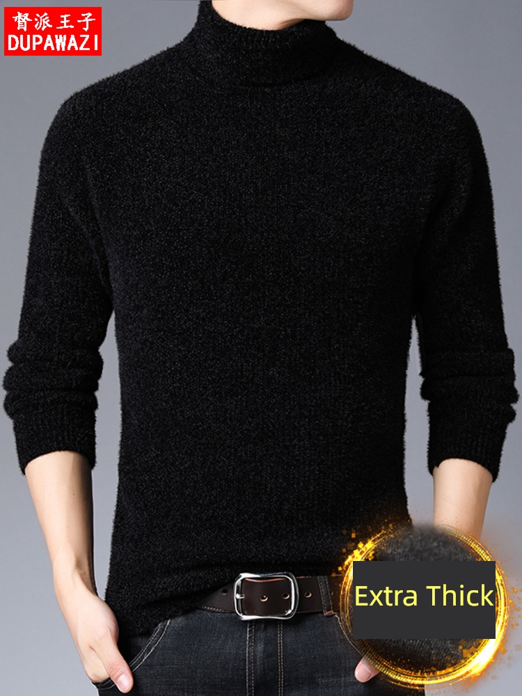 tide black Self-cultivation Extra thick Mink keep warm High collar sweater