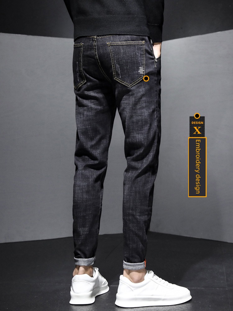 men's wear Plush thickening Self-cultivation Straight cylinder winter Jeans