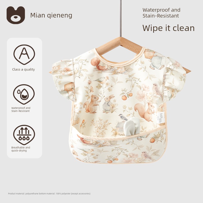 Baby Smock, Kidsren's Eating Bib, Baby Food Supplement, Waterproof and Anti-Dirty, Lace Sleeves for Baby Girls, Summer Thin Apron — 2