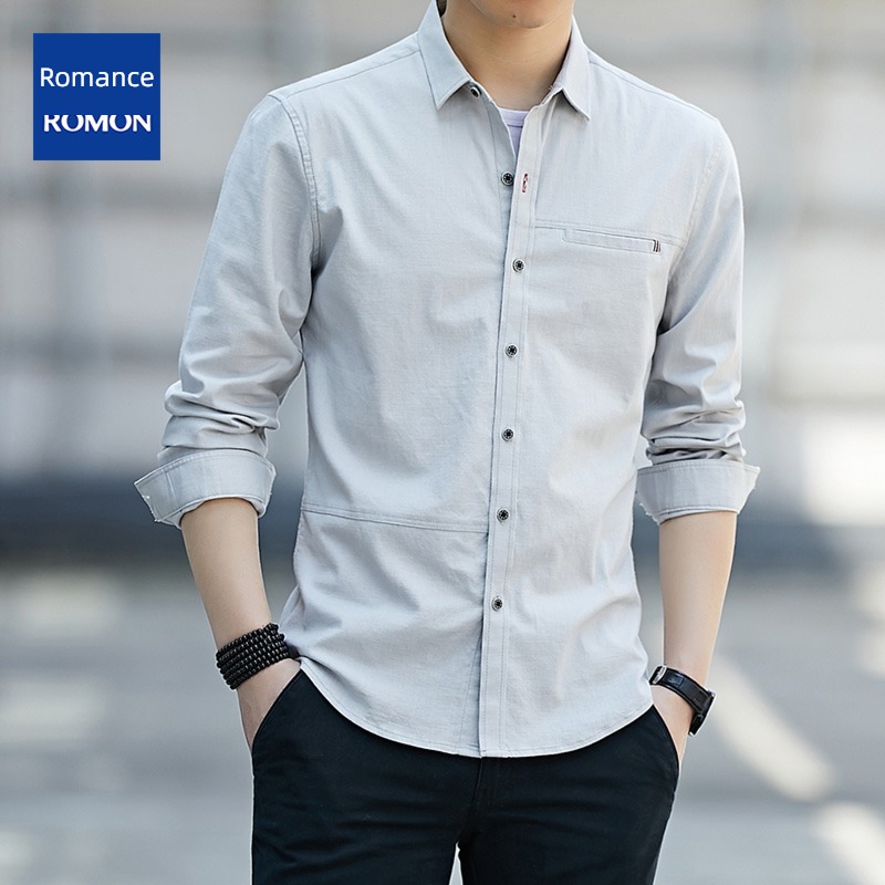 Romon Korean version trend Long sleeve leisure time cowboy shirt