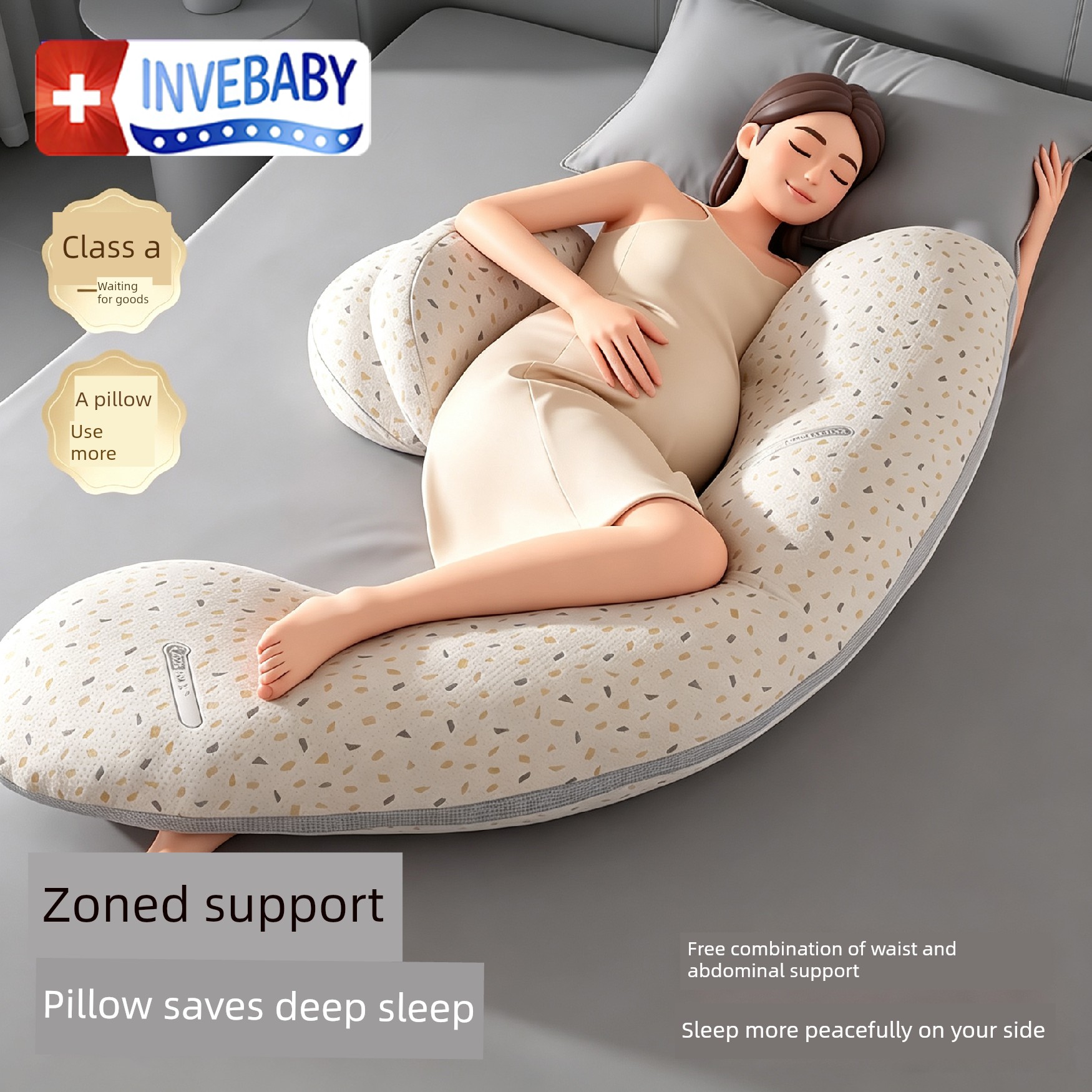 Invebaby Pregnancy Pillow for Waist Support, Side Sleeping, and Belly Support, Special Pillow for Sleeping during Pregnancy, Gift