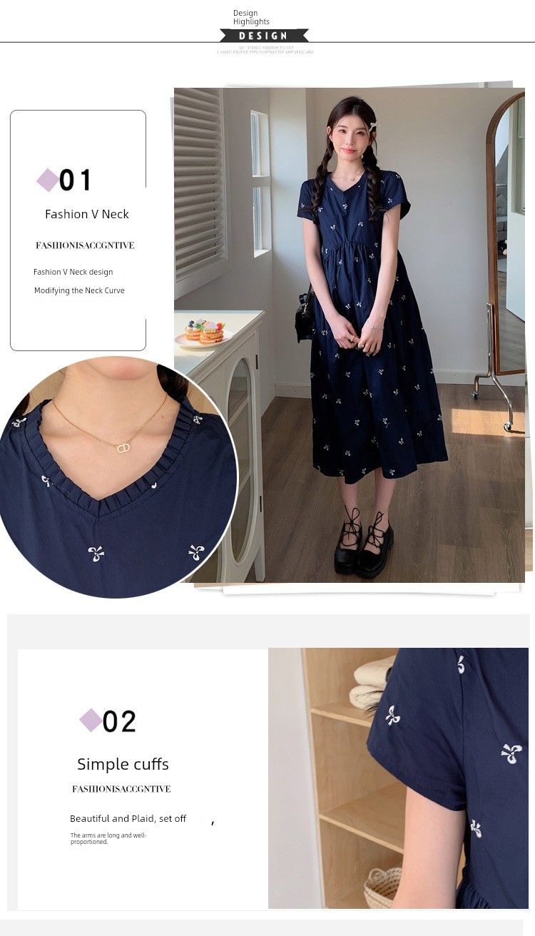 Maternity Wear Summer Loose-Fitting Age-Reducing Embroidered Dress 2026 New Style Petite High-Waisted Slimming Mid-Length Dress — 6