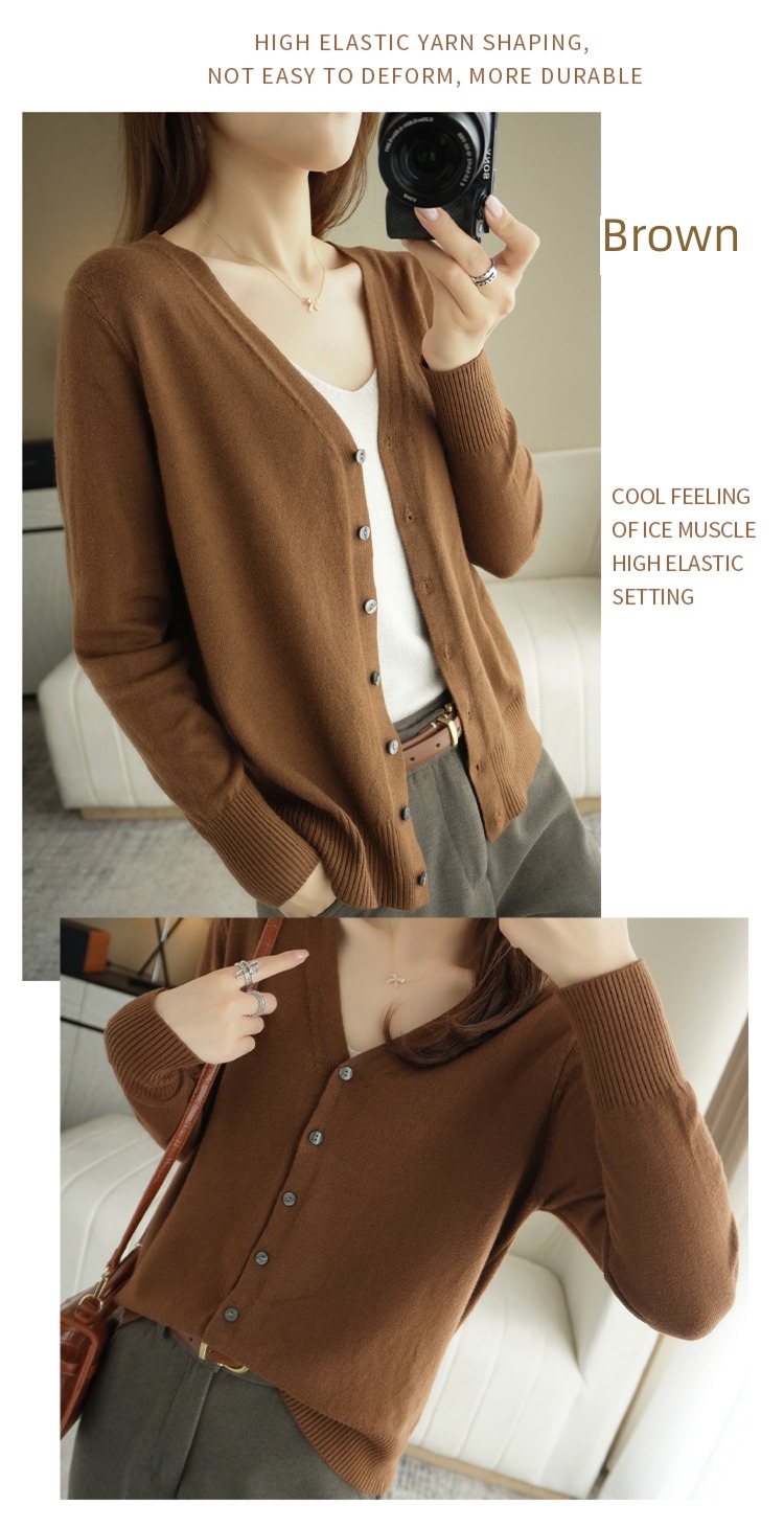 spring and autumn V-collar Cashmere Wear out double-breasted Pu Kuan Cardigan