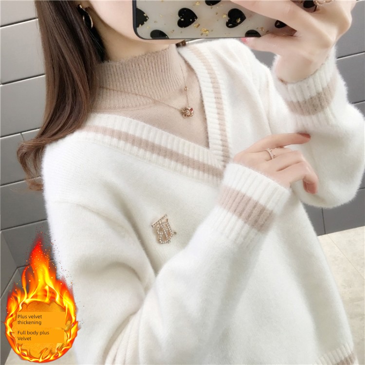 2022 winter mink chenille  High collar Fake two