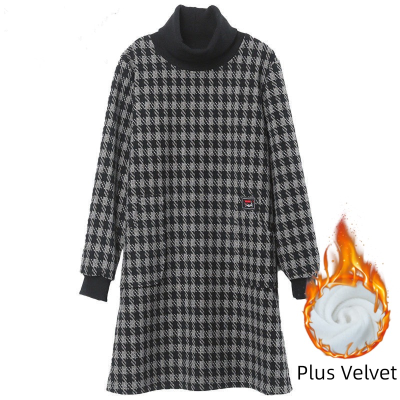 Autumn and winter thickening Plush houndstooth  Foreign style Dress