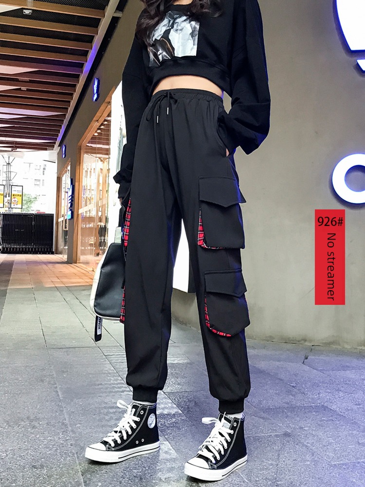Hip hop National tide easy Tie one's feet Ribbon Big size Overalls