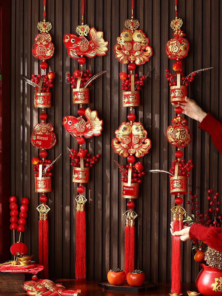 2026 New Model Housewarming Decoration Chinese Knot Pendant for Living Room High-End Fortune Character Hanging Decoration for Background Wall and Door Hanging String