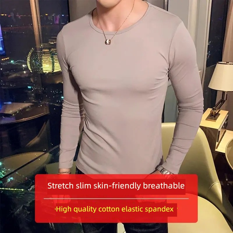 2 piece Korean version Autumn clothes Tight fitting white man Long sleeve T-shirt