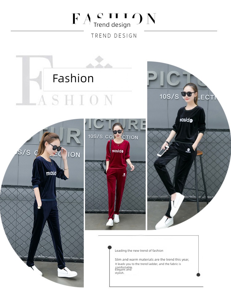 spring Embroidery velvet run leisure time Sports suit